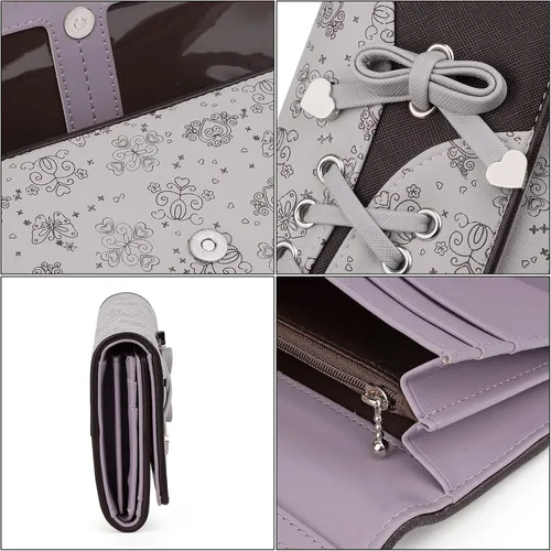 Vista 3 de UTO Cartera RFID para mujer, de gran capacidad, de piel sintética, tarjetero, funda para teléfono, bolsillo con cremallera, embrague Gris
