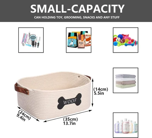 Vista 3 de Morezi Cesta de juguetes para perros de cuerda de algodón con asa, contenedor grande para perros, cama para cachorros, canasta de juguetes