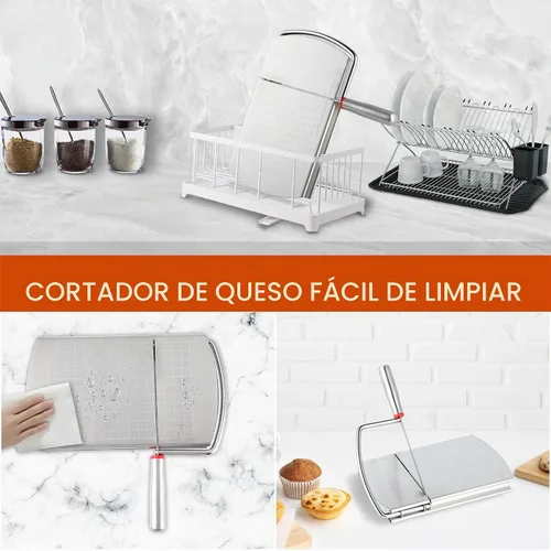 Vista 7 de Rebanador de queso con 2 piezas de cuchillo de queso, cortador de queso multiusos de acero inoxidable para queso en bloque con juego de 2 piezas