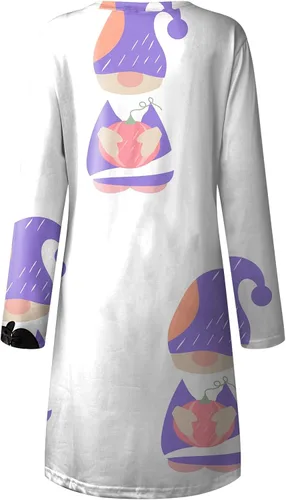 Vista 4 de Vestido de Halloween para mujer, casual, holgado, manga larga, con estampado, para disfraz
