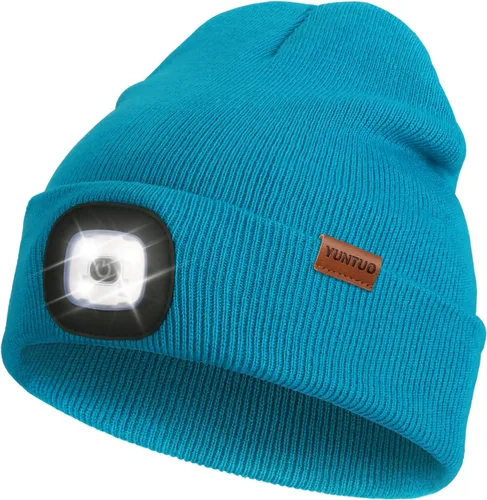 Vista 43 de Gorro LED con la luz, unisex, linterna frontal recargable por USB, gorro de punto de invierno, regalos para hombres, papá, esposo, él Azul Oscuro