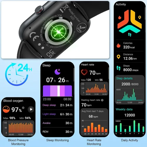 Vista 5 de Reloj inteligente para hombres y mujeres, rastreador de actividad física de 1.91 pulgadas con respuesta/hacer llamadas, IP68 impermeable, más de 110
