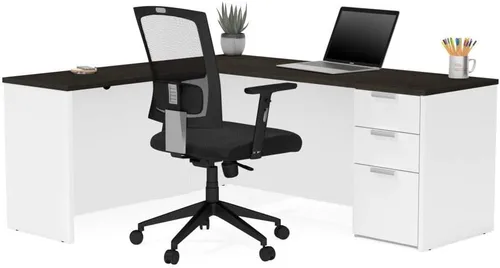 Vista 5 de Bestar Pro-Concept Plus - Escritorio en forma de L de 72 W con pedestal en gris oscuro y negro