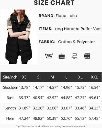 Vista 5 de Fiona Jolin Chaleco largo acolchado con capucha para mujer, abrigos de invierno acolchados sin mangas, chaquetas hinchadas