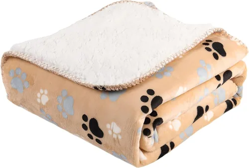 Vista 5 de Mantas impermeables para perros, manta para mascotas, con estampado de huellas, súper suave, cálida y mullida, toallita protector de sofá, coche