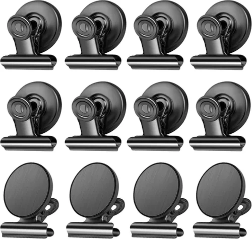 Vista 18 de Grtard Paquete de 6 clips magnéticos resistentes, clips magnéticos para refrigerador, imanes de refrigerador, clip magnético fuerte, imanes sin Negro