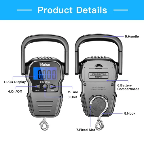 Vista 4 de Báscula de equipaje, báscula de equipaje de 110 libras / 50kg con pantalla Mango negro-001