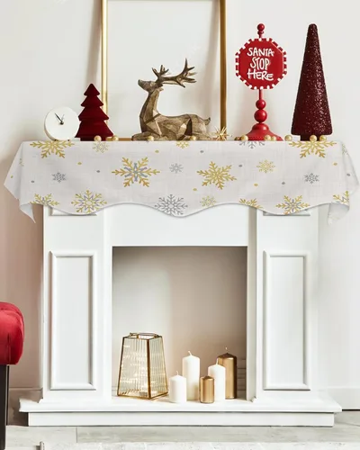 Vista 5 de Funda para bufanda de chimenea con diseño de copo de nieve dorado, para Navidad, Halloween, Acción de Gracias, otoño, decoración de interiores