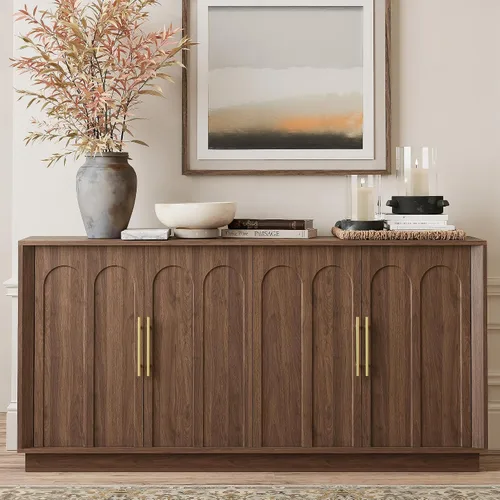 Vista 11 de FORTUNETEC Aparador Gabinete Buffet con Almacenamiento, Gabinete de Acento Moderno con Puertas Arqueadas, Consola de Medios Modular Grande de 67