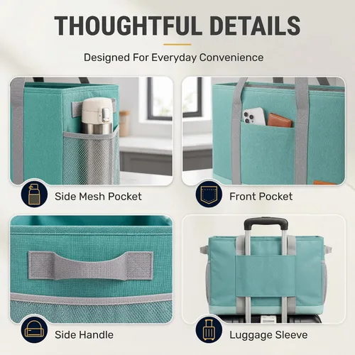Vista 7 de WONDAY Portador de Bolsa de Compras Reutilizable Extra Grande de Pie con Asa, Treinta y Una Bolsa Utilitaria Plegable para Compras y Playa Verde