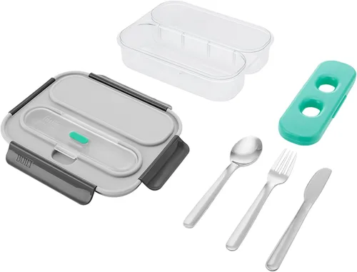 Vista 7 de Built Bento de plástico y Tritan gourmet de 40 onzas, hermético, resistente a las fugas y reutilizable, con cubiertos de acero inoxidable y bolsa