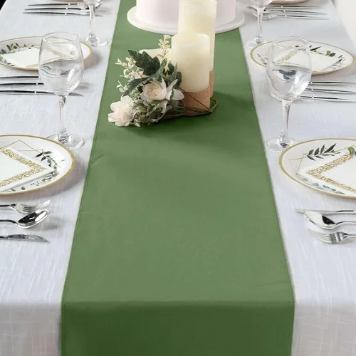 Vista 31 de Efavormart - Camino de mesa de poliéster de alta calidad azul claro para bodas, fiestas de cumpleaños, banquetes, decoración, ajuste rectangular