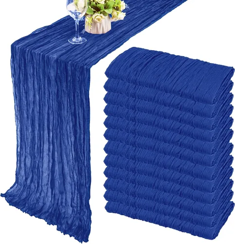 Vista 31 de Pack de 12 caminos de mesa de estopilla de 35x72 pulgadas, bohemio, de gasa, rústico, tela de queso, camino de mesa largo romántico para boda Azul