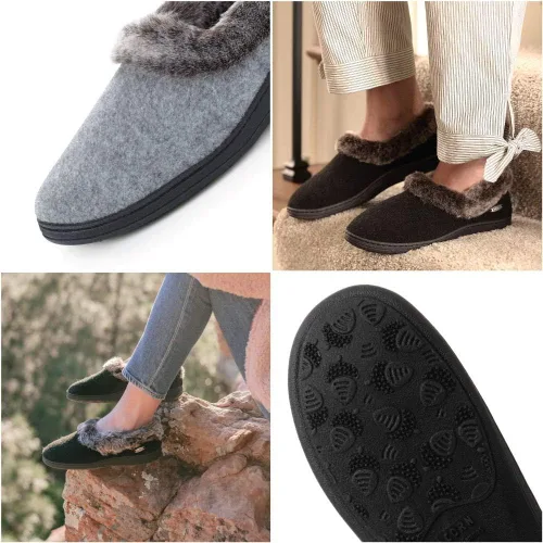 Vista 3 de Acorn Pantufla con cuello de chinchilla para mujer