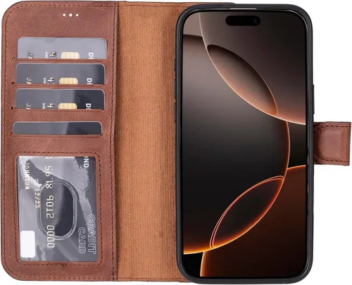 Vista 84 de HARDISTON Funda de piel auténtica hecha a mano compatible con iPhone 11 Pro de 5.8 pulgadas, funda magnética desmontable con tarjeteros - bordes