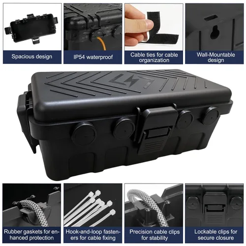 Vista 4 de Negro impermeable al aire libre medio de la caja eléctrica IP54