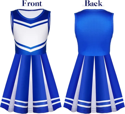 Vista 3 de 4 Pcs Girls Cheerleader Costume Outfit Set Fancy Dress for DIY Halloween Birthday Cosplay Party Gift