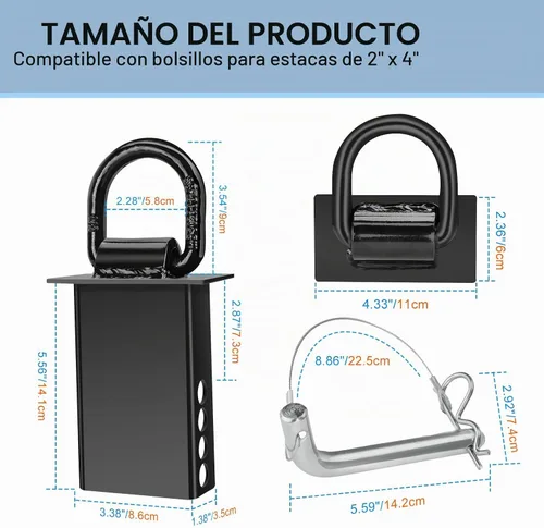 Vista 3 de Paquete de 6 anillos en D de bolsillo de estaca, anclajes de amarre resistentes para remolque, ajustables con cable antipérdida, 16200 libras