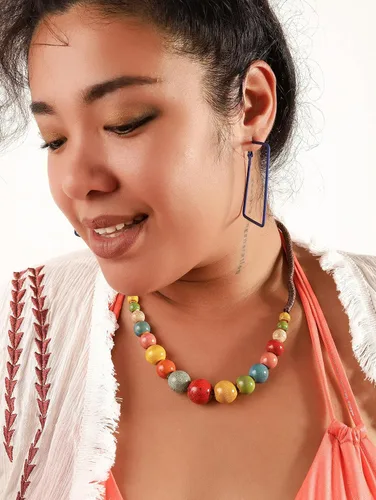 Vista 6 de MINACHI Hippie Boho - Collar de cuentas redondas de cerámica colorida, estilo bohemio, regalo de joyería para mujer