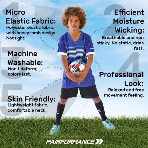 Vista 5 de Camiseta de fútbol para niños de primera calidad, uniforme de entrenamiento de equipo deportivo edades de 6 a 12 años camisas deportivas