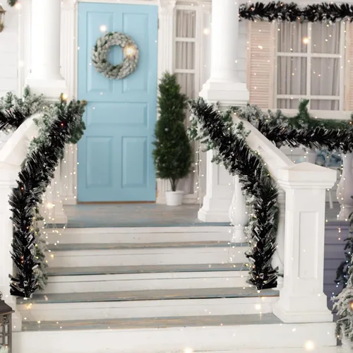 Vista 4 de Dingion Guirnalda de oropel de Navidad de 59 pies, adornos metálicos para colgar con purpurina para árbol de Navidad, decoración de interiores