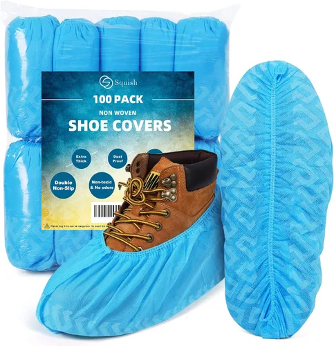 Vista 10 de squish Fundas para zapatos, desechables, antideslizantes, paquete de 100 (50 pares), color rosa, gruesas, extra desechables, fundas para botas