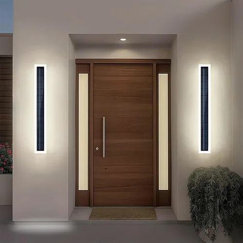 Vista 9 de Luces de pared solares al aire libre impermeables, lámpara de pared LED de montaje de 10W con pantalla de acrílico de 60 cm de largo, lámparas