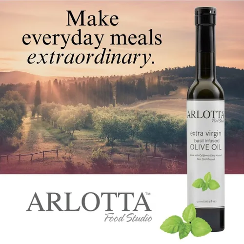 Vista 2 de Arlotta Aceite de oliva con infusión de albahaca California Organic Gourmet 16.9 oz