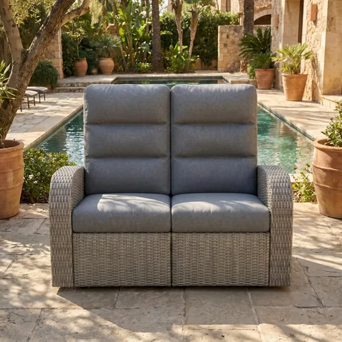Vista 8 de LayinSun Sillón reclinable giratorio de mimbre de gran tamaño con respaldo ajustable y reposapiés, sillón reclinable para patio Gris