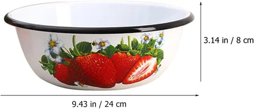 Vista 2 de LUOZZY Cuenca esmaltada Cocina Restaurante Tazón de sopa Cuenco Vintage Ensalada Enamelware (25CM, Fresa)