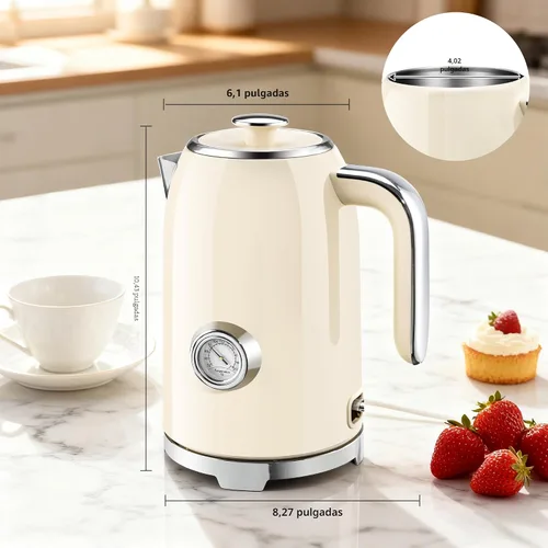 Vista 6 de SUSTEAS Tetera Eléctrica - Hervidor de Agua Caliente de 57 oz para Té con Termómetro, Tetera de Acero Inoxidable de 1500W de Calentamiento Rápido