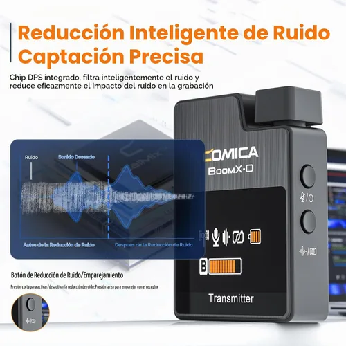 Vista 6 de Micrófono lavalier inalámbrico COMICA BoomX-D2 para iPhone, cámara Android, sistema de micrófono de solapa dual con 2 transmisores, rango estable
