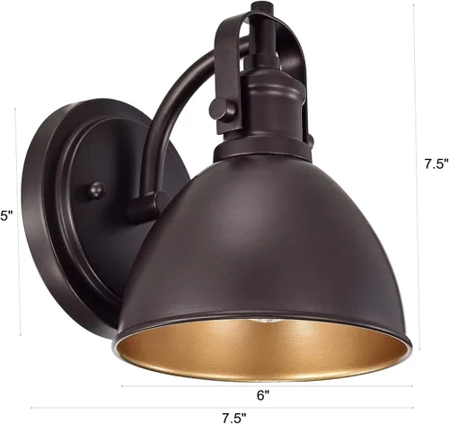 Vista 2 de Aplique de pared de cuello de cisne de bronce cepillado al óleo, luz de tocador rústica de 19 cm estilo granja para baño, dormitorio, garaje, porche