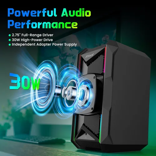 Vista 2 de LITTOAK Altavoces de computadora para música y juegos, altavoces alimentados por adaptador de CC para PC de escritorio o portátil, altavoz
