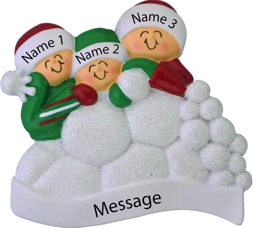Vista 2 de Adorno familiar de Navidad personalizado para familia de 3, adorno de familia de tres nietos, adorno de bola de nieve personalizada, adornos