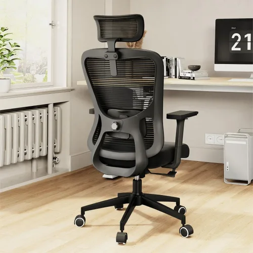 Vista 13 de Silla de oficina ergonómica, silla de escritorio de malla con reposacabezas ajustable y reposabrazos 2D, sillas de computadora con soporte lumbar
