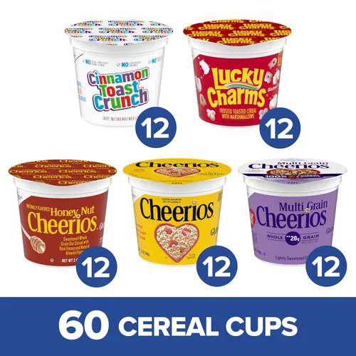 Vista 4 de General Mills Paquete variado para adultos, tazas de cereales de una sola porción, 60