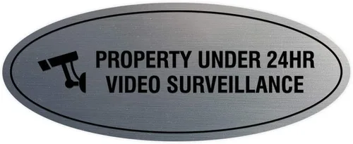 Vista 25 de Cartel de vigilancia oval PROPERTY UNDER 24HR - Negro - Pequeño (1 paquete)