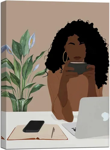 Vista 12 de Arte de pared bohemio afroamericano, pintura impresa enmarcada de mujeres negras, póster de amante de libros, impresión en lienzo de niña negra