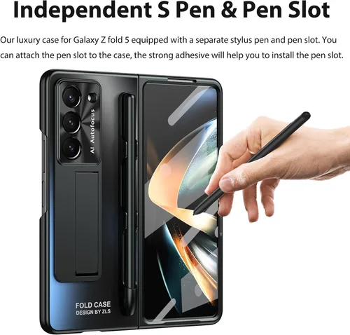Vista 6 de Miimall Funda compatible con Samsung Galaxy Z Fold 5, protector de pantalla frontal integrado resistente a las caídas + soporte + soporte