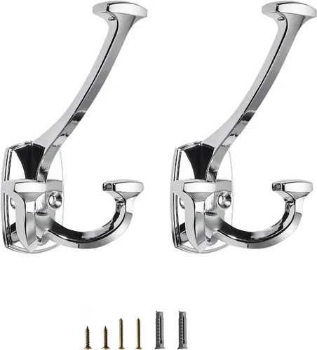 Vista 10 de Ganchos de latón antiguos grandes montados en la pared decorativos de doble cara resistentes para colgar abrigos, toallas, batas, bolsos, ganchos
