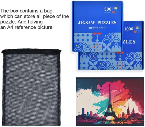 Vista 7 de Painting Paris Jigsaw Puzzle, Paper Wood Composite Material Zigsaw with Storage Bag and Reference Picture Easy to Solve 500/1000 Pieces