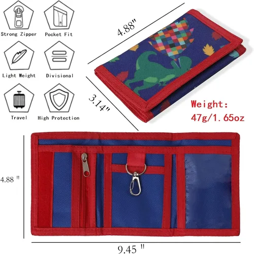 Vista 3 de SITADI Billetera para niños, pequeña cartera para niños con bolsillo con cremallera, bonita caricatura, triple pliegue, lona, regalos de Navidad