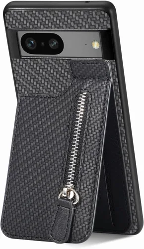 Vista 8 de LEMAXELERS Funda tipo cartera con cremallera y tarjetero para Google Pixel 7 Pro, piel sintética plegable con función atril magnético, cierre