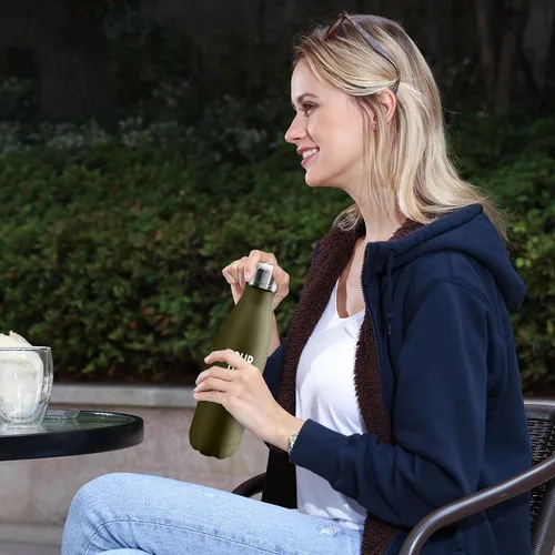 Vista 5 de Botella de agua personalizada de 17 onzas, botella de agua al vacío de doble pared aislada de acero inoxidable, tazas a prueba de fugas para Verde