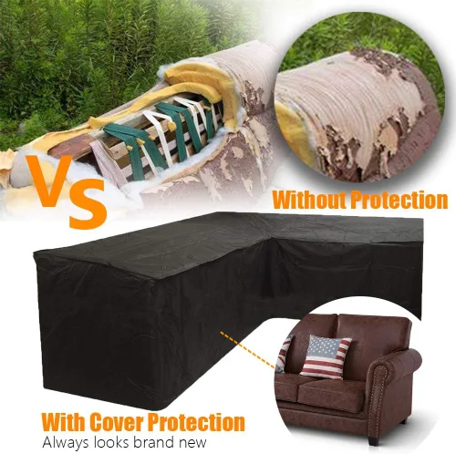 Vista 3 de Funda de sofá seccional impermeable en forma de L, para exteriores, a prueba de polvo, anti-UV, para césped, jardín, interior, con hebilla