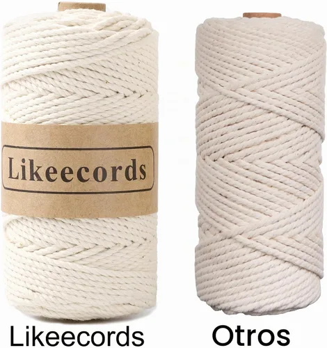 Vista 4 de Likeecords Cordón de algodón para macramé de 3mm x 100 metros, hilo torcido de 3 hebras, cuerda de macramé, hilo de algodón para macramé, cuerda