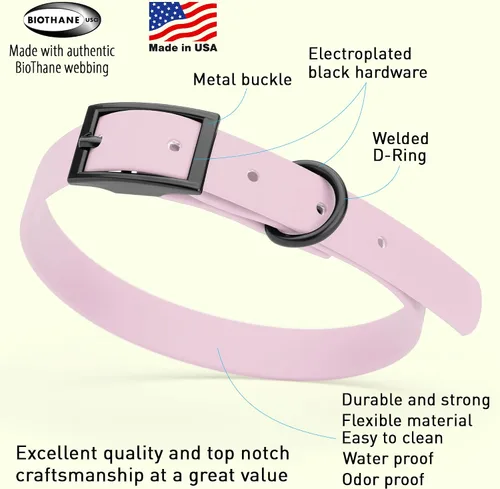 Vista 238 de Dogline Biothane - Collar impermeable para perro con hebilla de liberación rápida, resistente cincha de nailon recubierta con resistente y a prueba