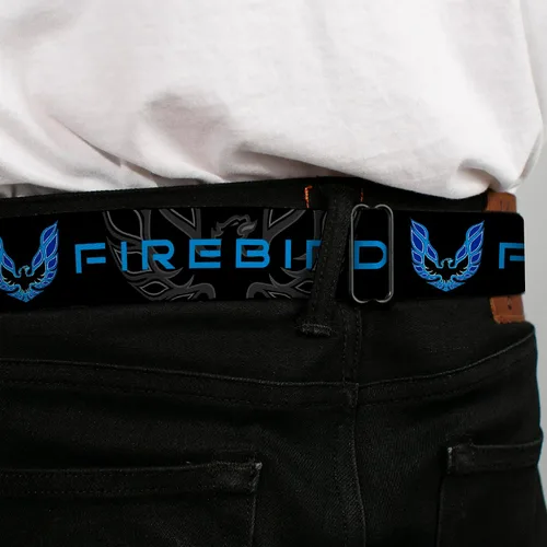 Vista 4 de Buckle-Down Cinturón de seguridad Pontiac FIREBIRDLogo NegroGrisesAzules - 1.0" Ancho - 20-36 pulgadas de largo