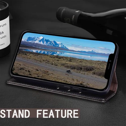 Vista 6 de SUANPOT Funda de piel tipo cartera para iPhone 12 Pro Max con bloqueo RFID, tarjetero de crédito, libro de folio magnético de PU para Apple 12 Negro